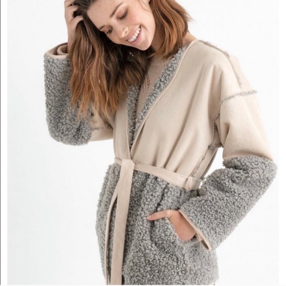 nwt // lucky brand mixed suede sherpa jacket